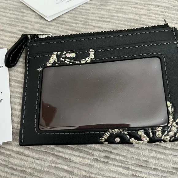 Coach Black Leather Card Case Keyring with Sequin Butterfly Accent - Picture 8 of 8